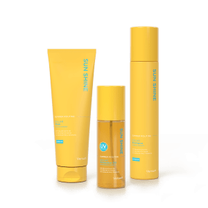 Linha solar para cabelo Versum com shampoo, máscara e óleo protetor